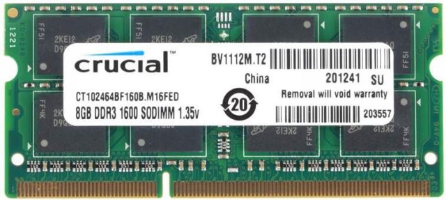 Memorije za notebook-ove: DDR3 8GB 1600MHz SO-DIMM Crucial CT102464BF160B